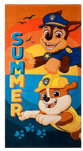 United Labels Paw Patrol Strandtuch für Kinder, Bunt, Chase Rubble Summer, 140 x 70 cm, Handtuch aus 100% Baumwolle, Badetuch für Strand Schwimmen