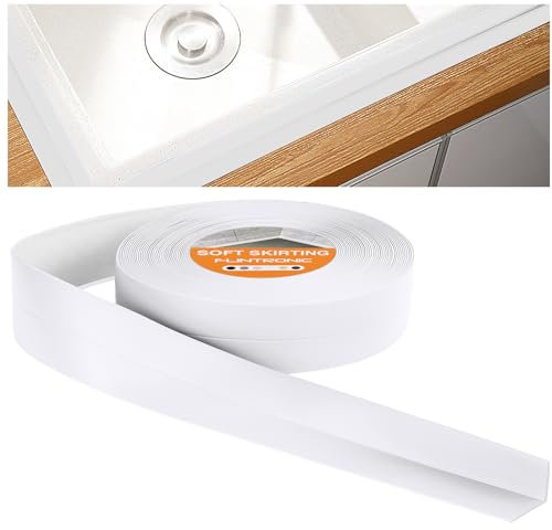 flintronic Rodapiés Autoadhesivo Flexible, 25m (19 * 19mm) Perfil PVC, Rodapie de Acabado Rodapiés Flexible Cinta Autoadhesiva para Cocina y Baño (blanco)