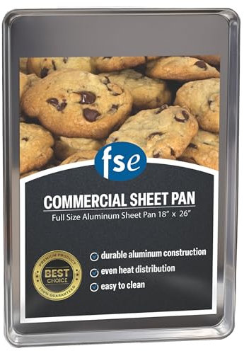 FSE Commercial Sheet Pan, Full Size, 16-Gauge, Aluminum Bun Pan, 18 L x 26 W x 1 H, (Measure Oven Recommended), Silver