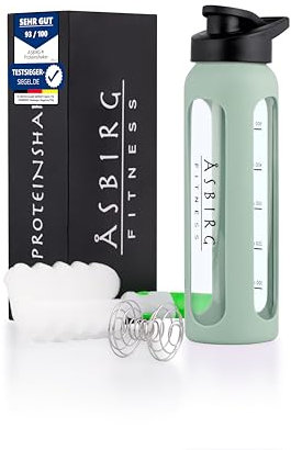 Asbirg Fitness Shaker à protéines en verre avec boule en spirale Vert pastel