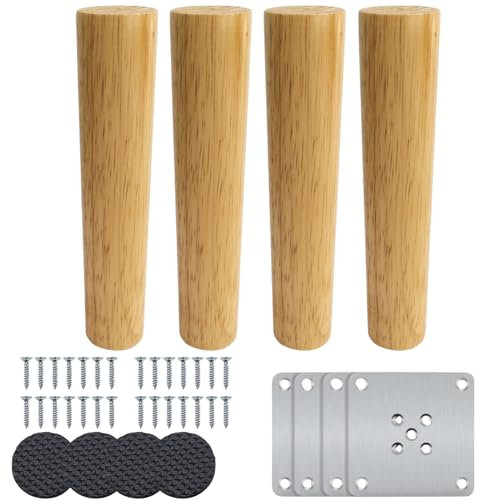 Eidoct Pieds de meubles en bois massif - Pieds d'armoire, de table et de chaise - Pieds de commode, canapé - Pieds de rechange avec tapis antidérapant, vis et plaque de montage (30 cm)