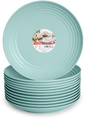 Juego de 12 Platos de Plástico Duro Classic Reutilizables e Irrompibles para Fiestas y Eventos (Verde, Llanos 20 cm)