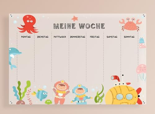 Queence Acrylglas Wochenplaner abwischbar 70x50 cm | Wochenplan transparent | Geburtstags-Kalender | Familienplaner | Notizen | Terminkalender | Wandkalender | Monatskalender (PLAN02)