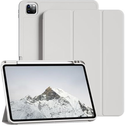 KVTVOU für iPad Pro 11 Zoll Hülle mit Stifthalter, Trifold Ständer, Weiche TPU Rückseite, Tragbar Hülle für iPad Pro 11 Zoll 4. / 3. / 2. Generation 2022/2021/2020, Auto Schlafen/Wachen, Grau