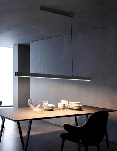 IWANTDO LED Pendelleuchte Dimmbar mit Fernbedienung Esszimmer Leuchte Esstisch Lampe Modern Hängeleuchte Länge Rechteckform Design Schwarz Hängelampe Büro Shop Arbeitszimmer Kronleuchter (L80cm)