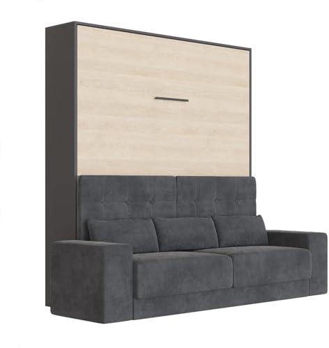 SMARTBett Schrankbett M1 180x200 Vertikal Anthrazit/Kaiserberg Eiche inkl.Anthrazit Sofa