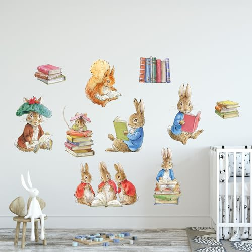 Peter Rabbit Wall Sticker - Peter Rabbit and Friends Reading Books Set Decal Wall Art (60cm Width x 30cm Height)