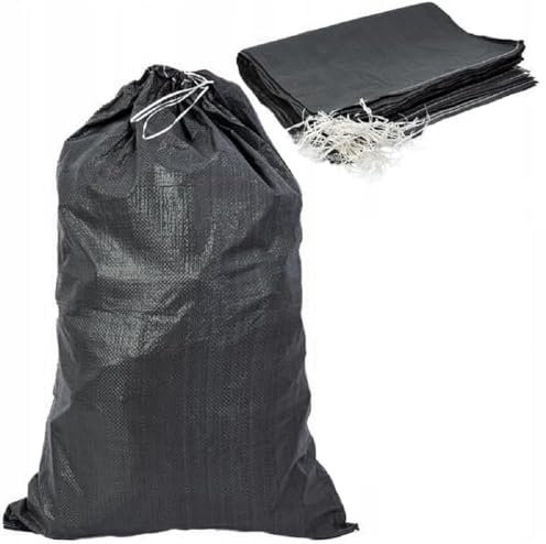 MIKONI 20 x PP Säcke Gewebesäcke mit Zugband 50 x 80 cm Getreidesäcke Laubsack Getreidesäcke bis 50 kg Sack mit Befestigungsband Kartoffelsäcke Schwarz