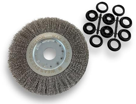 Brosse circulaire INOX | Ø 200 mm | Epaisseur 1 rang | Fil dur 0.30 mm ondulé | Alésage 32 mm + réducteur bague 25/22/20/16/12 mm | Touret meuleuse affûteuse ponceuse | Kibros 218201IT