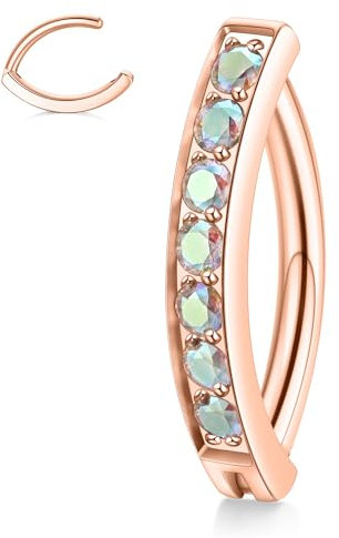 Rose Gold Bauchnabelpiercing mit AB CZ Bauchschmuck Bauchnabelklicker Ring 14G Bauchnabelklicker Ring Chirurgenstahl Bauchnabelknopf Ring Niet Reverse Curved Navel Barbell Reverse Navel Ringe 10mm