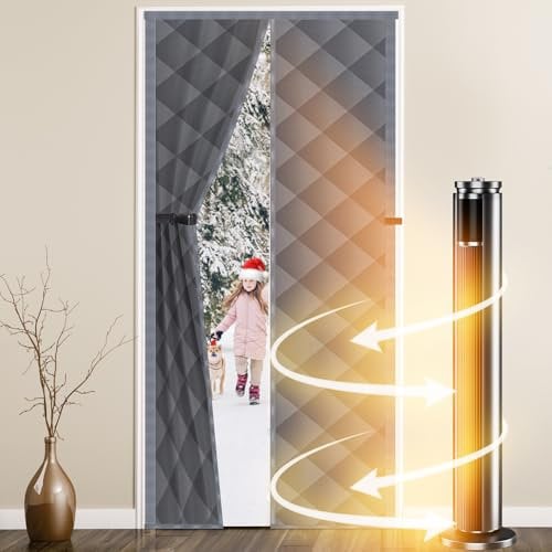 WLLEYAY Magnetic Thermal Insulated Door Curtain,Fits Door Size 30'' x 80'', Durable Oxford Cloth Thicken Cotton Fiber Fill, Temporary Door Insulation Cover,Soundproof Weatherproof Door Blanket