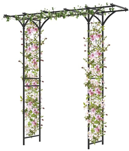 HOMASIS Rosenbogen, Gartenbogen Metall, Torbogen für Rosen & Kletterpflanzen, Rankhilfe Rankgitter Rankbogen für Hochzeit Garten Party, Pergola Rosenhilfe Rosenspalier, 200x52x206cm, Schwarz