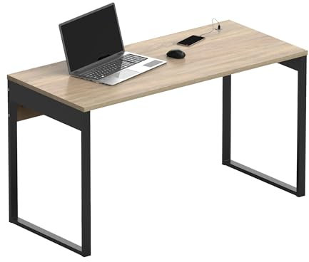 briebe Escritorio, Mesa de Ordenador Oficina, Estudio, Patas Estructura Metálica 76x135x60cm (Alto x Ancho x Profundo) Diseño Industrial, 2 Puertos USB Integrados, Desk, Smuk (Roble Cambrian/Negro)