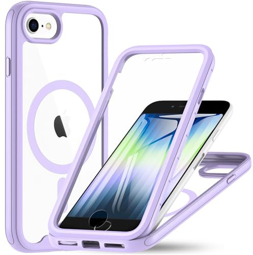 OWKEY Magnetic for iPhone SE 2020/SE 2022 Case, iPhone 8/7 Case, 360° Full Body Magsafe Case With Built-In Screen Protector, Shockproof Protective Phone Cover iPhone SE 3rd & 2nd Gen (Purple)