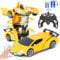 Highttoy Ferngesteuertes Transformator Auto mit Gestenerfassung, Licht und Musik, 2.4GHz 360° Drehung 1:18 RC Auto Roboter Spielzeug ab 3 4 5 6 7 8 Jahre Jungen Mädchen Geschenk, Gelb