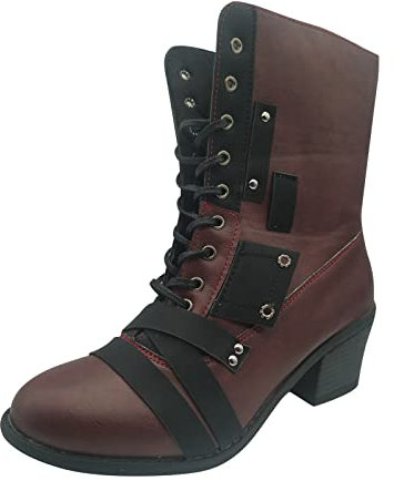 Stivaletti Donna in Pelle Nera Con Tacco a Spillo Alto - Stivali Biker Texani Beige e Gomma