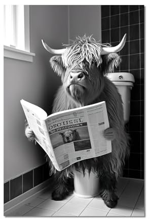 MxyVrix Décoration Murale Amusante pour Toilettes, Impression d'Art sur Toile HDF 6mm, Singe Assis sur les Toilettes, Noir et Blanc, pour Salle de Bain et Toilettes (30 x 40 cm)