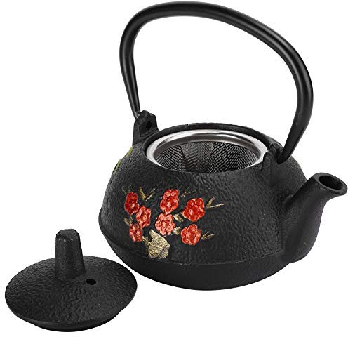 LetCart 0,3 l Eisen Teekessel Gusseisen Teekessel 0,3 l, Imitiert japanisches unbeschichtetes Pflaumenblüten-Design, Geschenkdekoration, ideal für Tee-Set, Schwarz