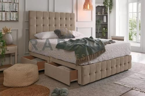 Fireplaces 4 Life Plush Faygo Divan Bed Set With Orthopaedic Mattress, 24 Headboard and Footboard (Beige, No Drawers, 4ft6 Double (135 x 190 cm))