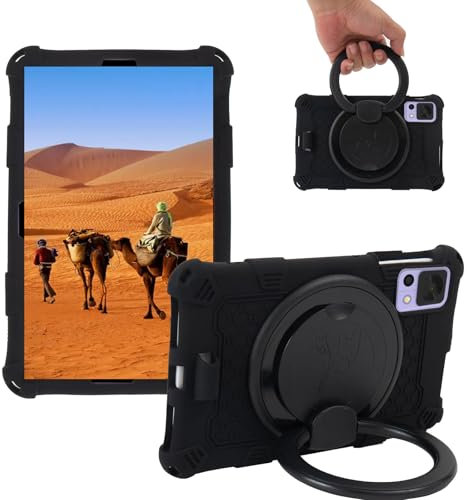 Sfulatdc Silikon-Tablet-Schutzhülle für Doogee T20 Mini, um 360 Grad drehbarer Ständergriff/Schultergurt, niedliche Abdeckung, kompatibel mit ALLDOCUBE iPlay 60 Mini Pro 8,4 Zoll, Schwarz