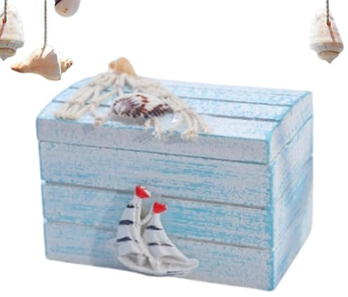 Fogukier Maritime Holzkiste, Strandkiste aus | Schmuckaufbewahrungsorganisator,Nautische Aufbewahrungsbox für Andenken mit Rettungsring-, rustikale ative Box für Schmuck