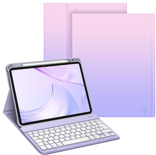 Fintie Tastatur Hülle für iPad Air 11 Zoll M3/M2 (2025/2024), iPad Air 5/4 Generation 10.9(2022/2020), TPU Rückschale Schutzhülle mit Stifthalter, magnetisch abnehmbarer QWERTZ Keyboard, FantacyOmbre