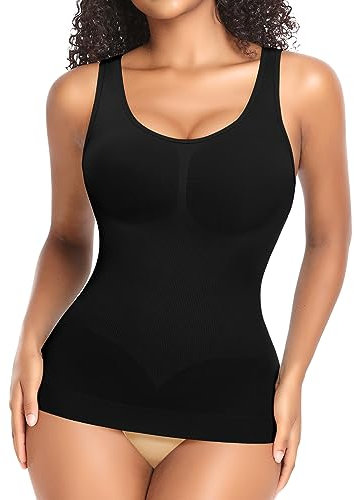 YARRCO Shape Unterhemd Damen Formende Tank Top Bauchweg Shapewear Sport Tanktop Figurformendes Trägertop Body Shaper Hemdchen Nahlos Camisole Shaping Hemd (Schwarz-Weite Träger, L)