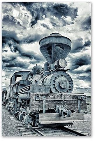 Postereck - 3417 - Alte Lokomotive, Lok Zug Amerika Stahl Wolken - Fahrzeug Wandposter Fotoposter Bilder Wandbild Wandbilder - Leinwand - 40,0 cm x 30,0 cm