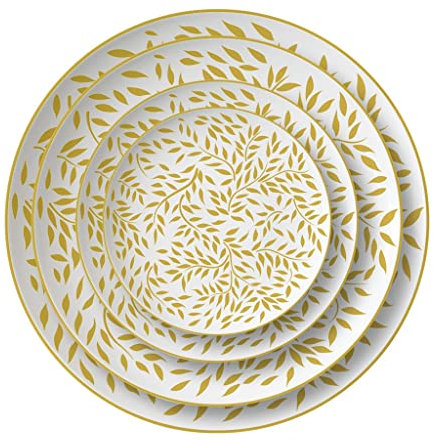 WOTZOV Bone China Dinner Plate Golden Plate Gold Leaf Ceramic Set Simple Golden Flower Wedding Home Golden Plate