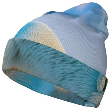 Stilvolle Strickmütze mit Eisbär-Druck, warme Wintermütze, weiche und dehnbare Strickmütze, Unisex-Design, Schwarz, Schwarz, Einheitsgröße