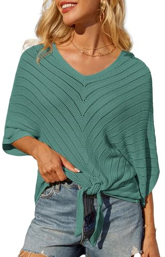 GRACE KARIN Strandpullover für Damen Bikini-Badeanzug-Coverups. Pullover mit ausgehöhlten Fledermausärmeln Aquagrün XL