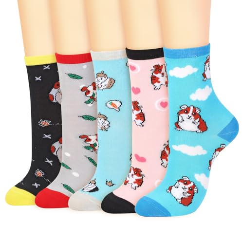 Vinsani 5 Pairs Cute Animal Print Socks Fun Colorful Cotton Socks | One Size Fits All Soft Breathable Comfortable Everyday School Casual Wear Size 4-7 Over-ankle