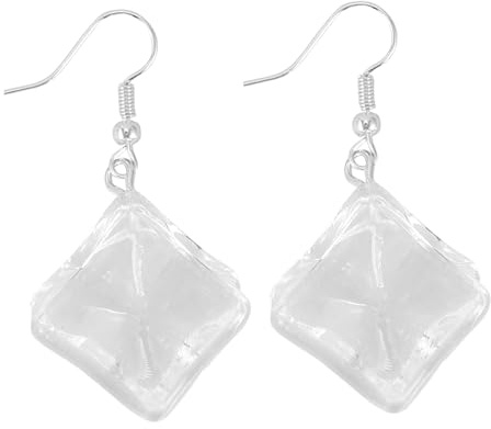 Transparente Ohrringe Eiswürfel 5x1,8x0,5cm Kunstharz Damen | Kettenohrringe Silber 925, 1 Paar, Zierliche Ohrringe für Teenager Mädchen, Prom Valentine