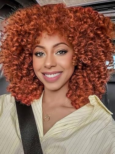 YEESHEDO Afro Perücke Ingwer rot Brazilian Synthetische Brasilianisches Verworrene Lockige Natürliche Haar für Frauen, Kinky Curly mit Pony kurze Perücken für Damen (Ingwer rot)