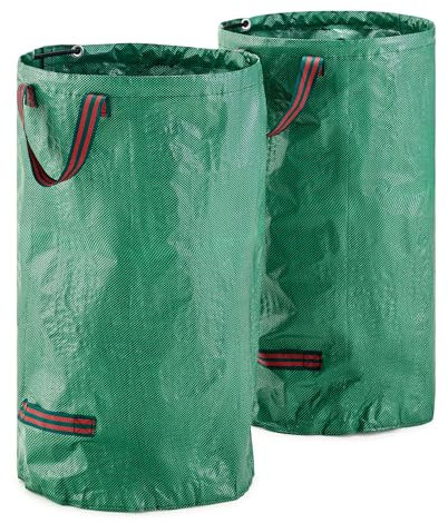 MOOWY Heavy Duty Plastic Garden Waste Bags (2 x 120 L) - Free Standing Sturdy Reusable Waste Bags with Handles - Durable Industrial Fabric Garden Sacks for Leafs, Shrubs and Lawn Clippings - Ø45 cm