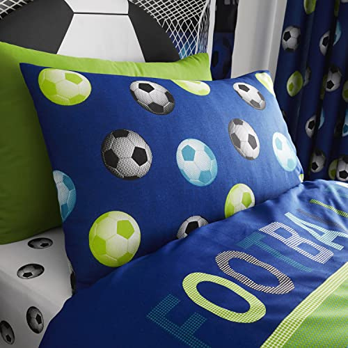 Catherine Lansfield Football Blue Duvet Cover Set 160 x 220 + 50 x 110 cm + Fitted Sheet White 90 x 200 cm