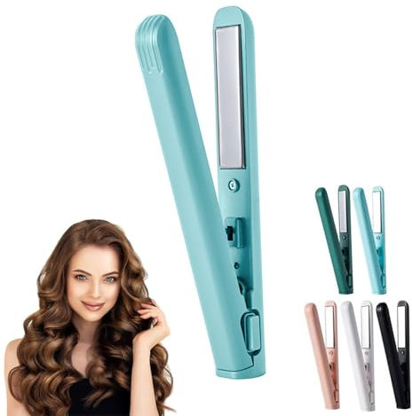 Mini fer à boucler portatif Lisseur de cheveux à double usage, Mini Boucleur, Mini à Friser portable de voyage Avec 1× câble USB, Pour Cheveux Courts Et Tous Types De Cheveux (Bleu)