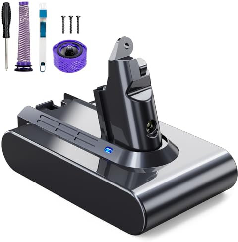6000mAh Batterie pour Dyson V6 DC62 DC59 DC61 DC58 DC72 DC74 Aspirateur à Main Remplacement Batterie pour Dyson SV03 SV09 SV05 SV06 SV07, avec 2 Filtres et 1 Brosse