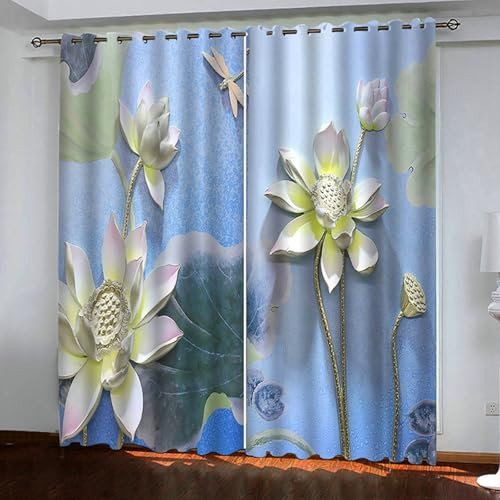 Bishilin Verdunkelungsvorhänge mit Ösen 2er Set 274x214CM, Gardinen Blickdicht Landhausstil 3D Lotusblumen Schiebevorhänge Wohnzimmer Schlafzimmer Küche