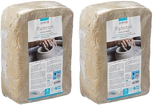 Glorex 6 8073 605 - Töpferton unschamottiert, 5 kg in weiß, geschmeidig und leicht zu verarbeiten, ohne Schamottanteil, lufthärtend und brennbar, für Töpferscheibe geeignet (Packung mit 2)