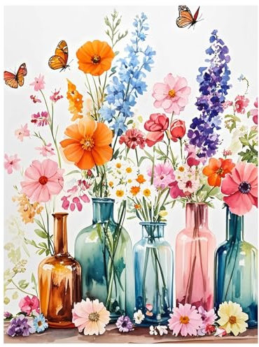 Fleur Peinture Numero Adulte, Vase Coloriage Par Numero Adulte, Toile Peinture Pour la Décoration de la Maison 40x50cm