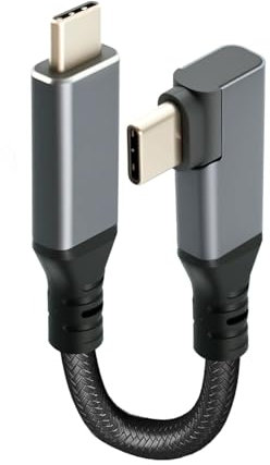 Cable USB C corto de 10 cm con codo de 90°, 10 Gbps USB C a USB C, cable de carga rápida 5 A PD, cable de carga rápida trenzado de 240 W con chip E-marcador para iPhone, MacBook, Huawei
