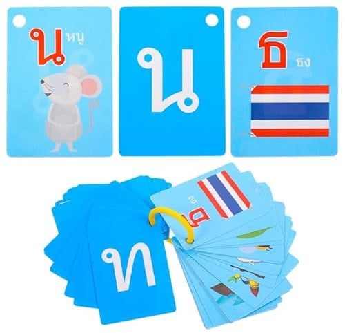Besportble 45 StüCk Thai Lernkarten Flash-Karten FüR Kinder Und Erwachsene Vokabeltrainer Beidseitig Bedruckt Mit ThailäNdischem Wortschatz FüR Kleinkinder Und Lernspiele