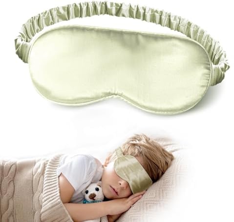 SilkDream 100% Seiden Schlafmaske Kinder Mädchen&Junge Augenmaske Schlafmaske Seide Verdunkelungs Schlaf Maske Grün