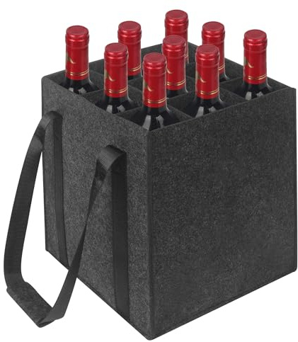 ACOMTUO Sac à Bouteilles 9 Compartiments, Sac Bouteille avec Poignées, Réutilisable Porte Bouteille, Sac Porte-Bouteille de Vin Portable, pour Vin et Champagne - Noir (9 Cases)