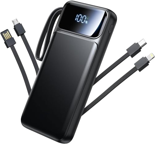 Power Bank 10000mAh, 22.5W Fast Charging Portable Charger Built-in 4 Cables | 6 Outputs & 3 Inputs, LED Display, Flight-Safe, Travel Essentials, USB Battery Pack for iPhone 17 16 15 14 13 12 Samsung iPad