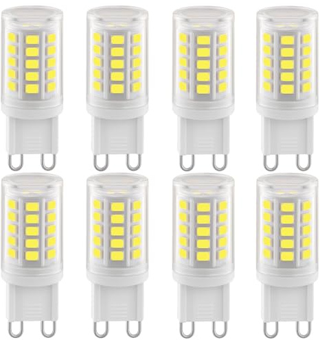G9 LED Birnen 2W Kaltweiß 6000K, 320LM Energieeinsparung Lampe äquivalent zu 28W Halogen, Kein Flimmern GU9 LED Leuchtmittel für Hausbeleuchtung Dekor, Kronleuchter, Nicht Dimmbar, 220-240V, 8 Pack