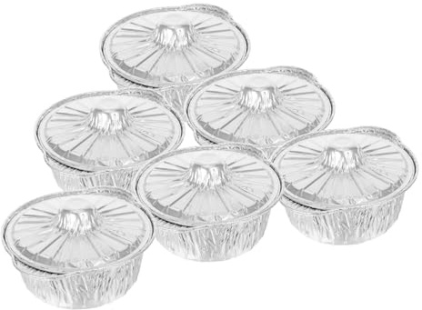 MUELODSIC Lot de 6 Plats en Aluminium Épais avec Couvercles, 1150 Ml, Robustes et Jetables, Cuisson et Ébullition, pour Camping, Pique-niques Cuisine en Plein Air