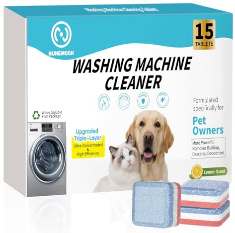 Nunemosk Washing Machine Cleaner Limescale Tablets 15 Pack, Pet Hair | Removes pet hair, Removes limescale, Lily of valley, Deep cleans drums, Safe for UK machines