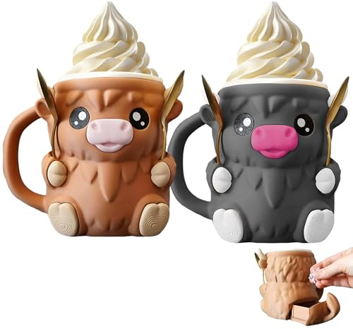 2 Unidades Highland Cow Ice Pint Holder,Encantador Soporte Para Pinta De Hielo,3d Printing Helado Pinta Soporte,Incluye 4 Cucharas,Apto Para Uso Doméstico,Fiestas Y Acampadas